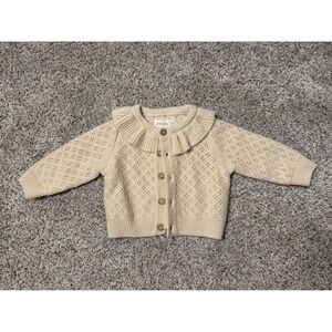 Quincy Mae Ruffle Collars Cream Baby Button Up Cardigan Sweater